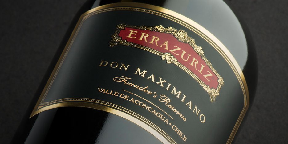 Don Maximiano wine label, close up - Errazuriz flagship wine bearing the name of the founder