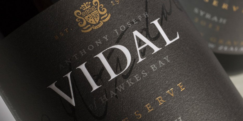 Rich dark label close up of Vidal Reserve