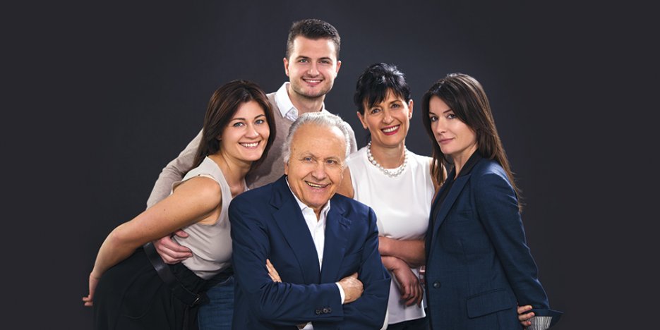 The Gaja family - Angelo in front, with from L-R Gaia, Giovanni, Lucia and Rossana