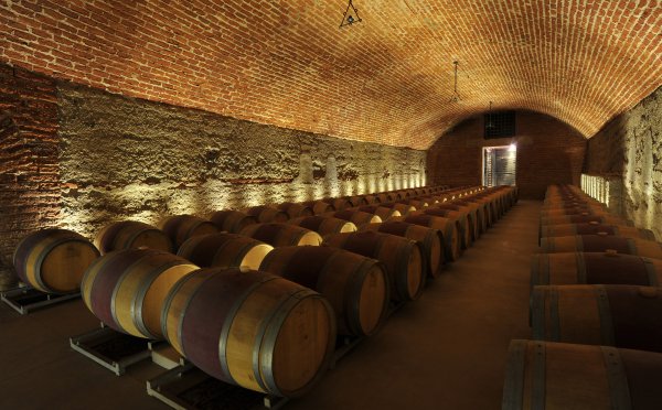 Barrels ageing in the brick vaulted 1870 Cellar