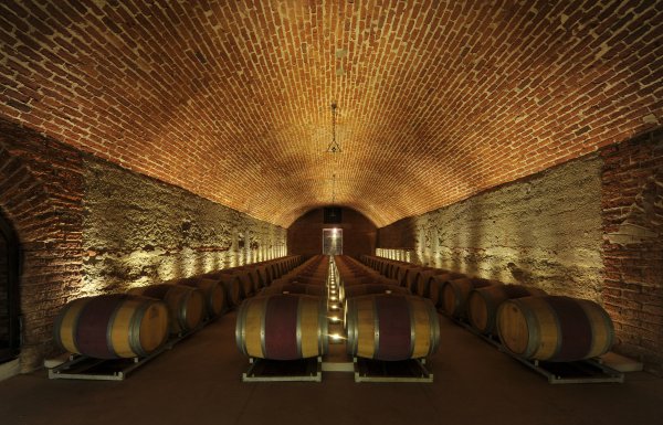 Barrels ageing in the brick vaulted 1870 Cellar