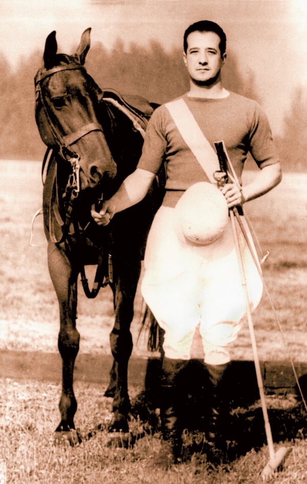 Alfonso Chadwick with his polo horse - historic portrait