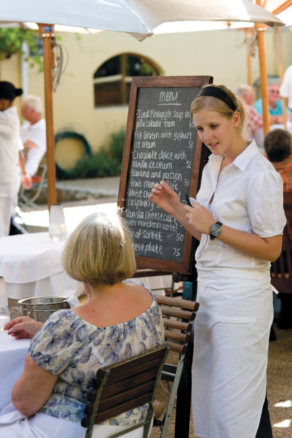 Waitress taking an order at the Kleine Zalze outdoor restaurant
