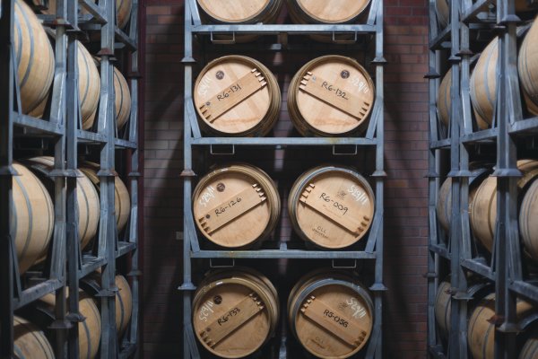 Barrels stacked in the winery