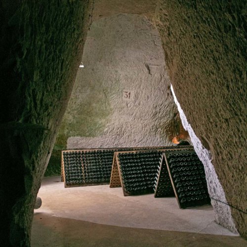 Champagne resting in Taittinger's 4th century Roman chalk cellars