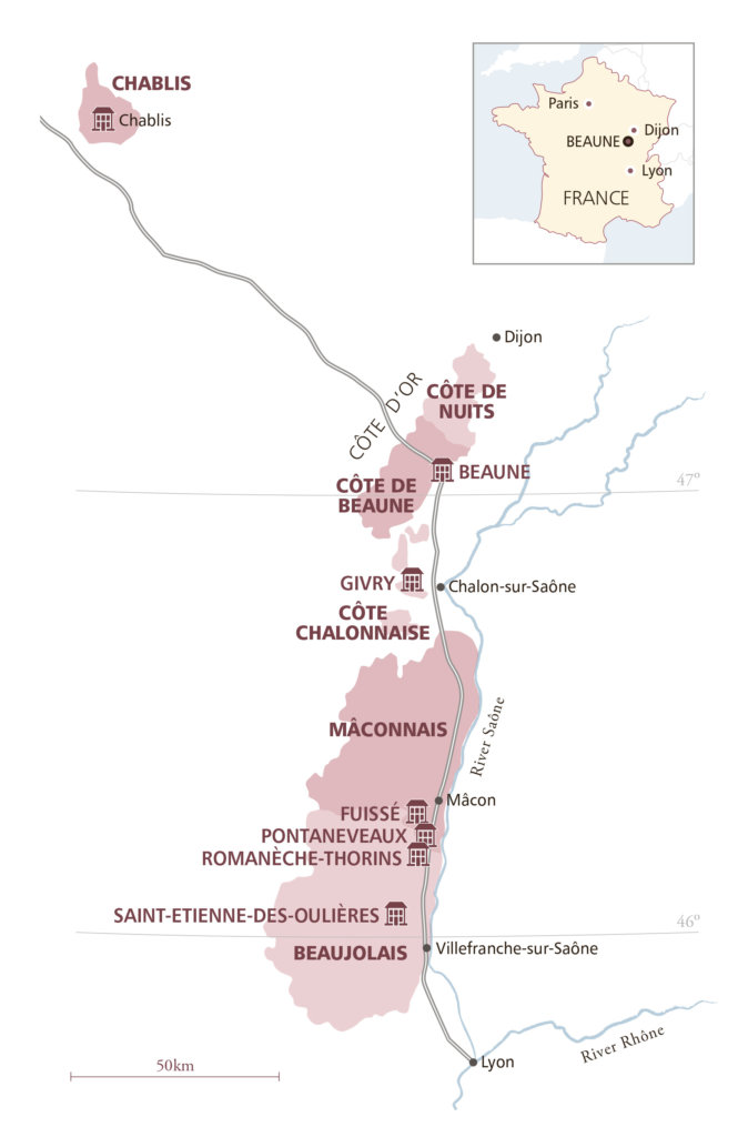 Map of Louis Jadot in the Burgundy region